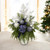Blue Hydrangeas with Drooping Pine and Glitter Accents in Silver Vase
