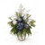 Blue Hydrangeas with Drooping Pine and Glitter Accents in Silver Vase
