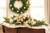 Fir Pine Mixed with Gold Cedar, Cream Sequin Amaryllis Flowers Tablescape