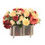Yellow, Burgundy and Cream Mixed Garden in Silver Container