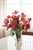 Iris Mixed with Dahlia and Stock in Glass Cylinder Vase