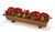 Dark Red Celosia, Red Cherry Spray, Pear Spray with Lotus Pods in Rectangular Wood Planter