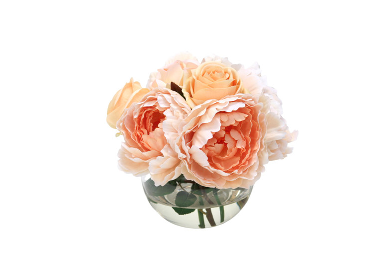 Champagne Peonies and Roses in Rose Bowl