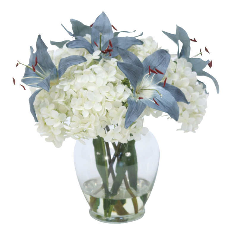 Hydrangea with Lilies in Ginger Jar
