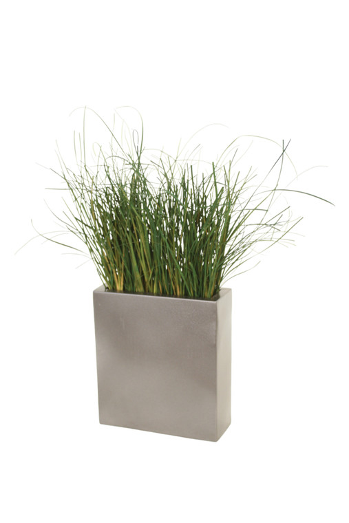 Olive Green Grass in Pewter Pillow Planter