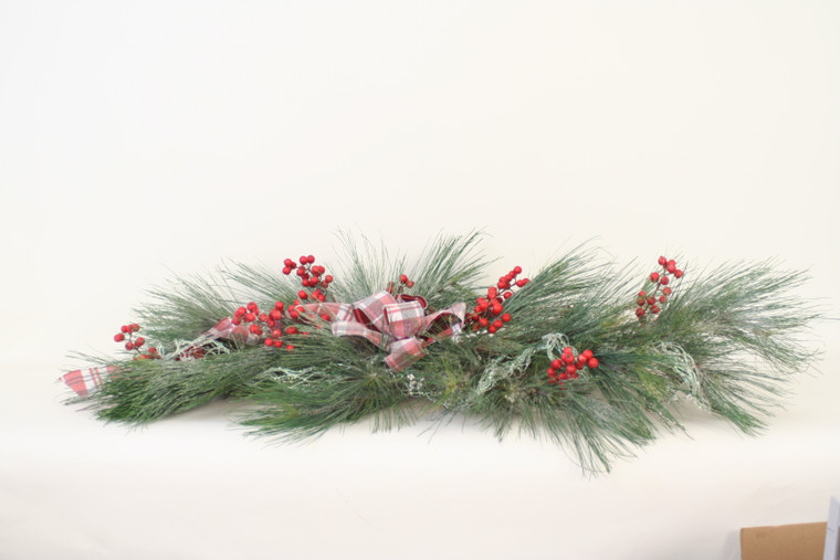 Garland with Red Berries and Frosted Ribbon