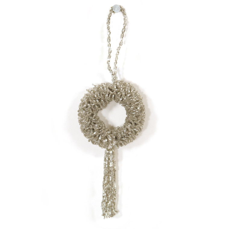 Designer Ornament Group featuring 12 Beaded Silver Wreath Ornament