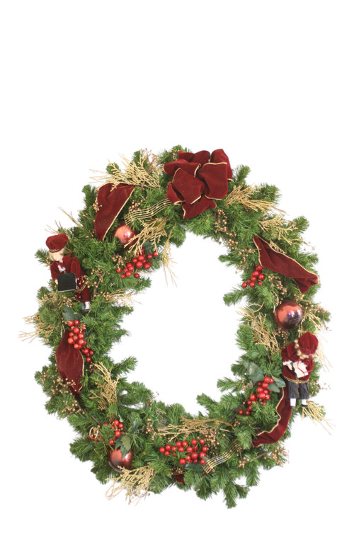 36" Burgundy Wreath Mixed with Ornaments and Berries