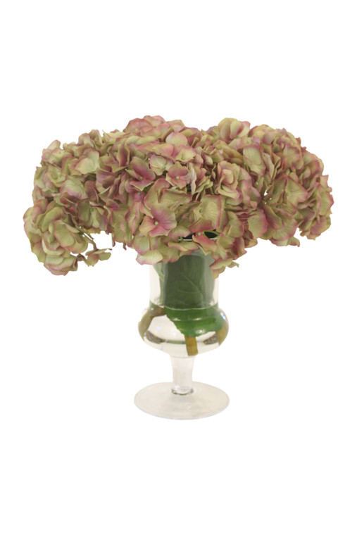 Waterlook® Amethyst Green Hydrangea in Glass Urn