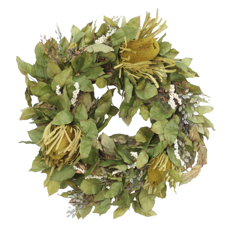 Basil Bay Leaves and Natural Banksia and White Berries Wreath