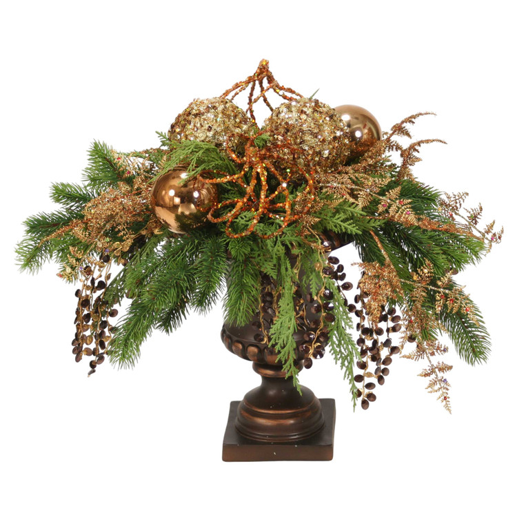 Green Pine with Bronze Ornaments and Gold Accents
