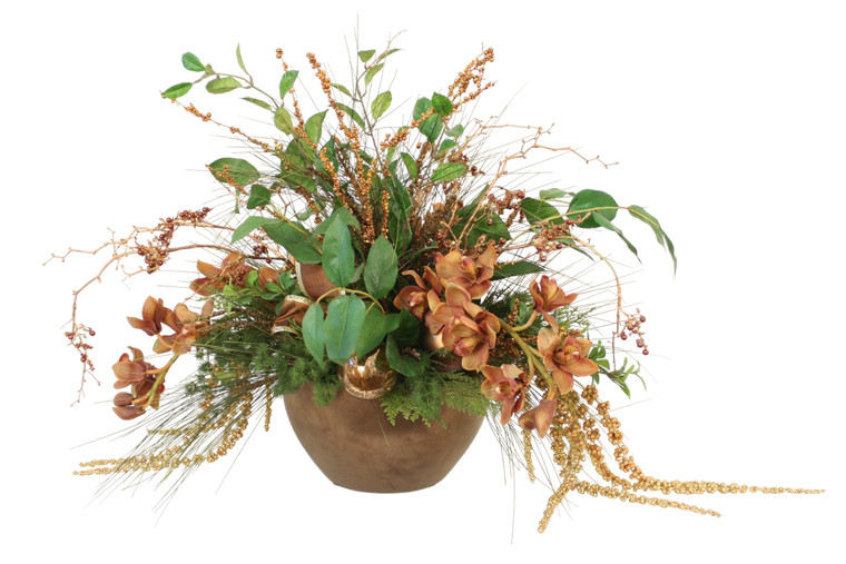 Bronze Holiday Floral in Round Bronze Bowl