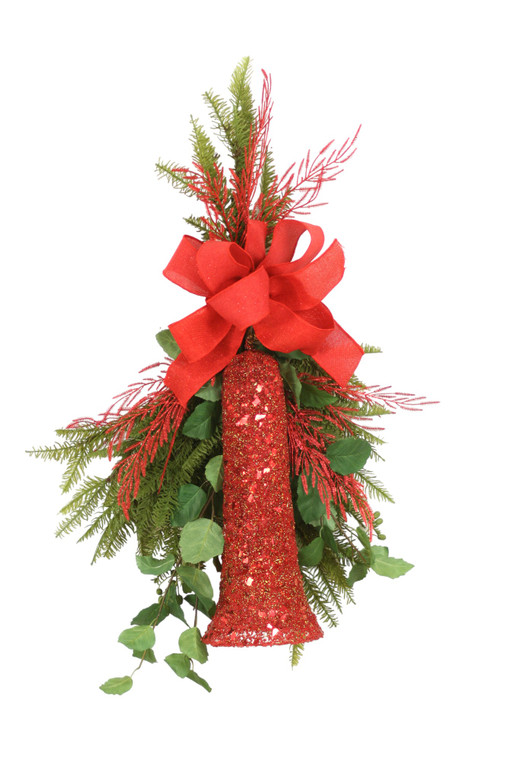 Red Glittered Bell with Fir and Elm Branches