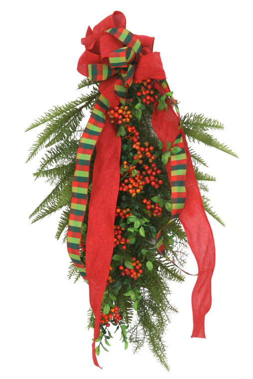 Red Berries and Cedar with Plaid Ribbon Swag (Min Pack 2)