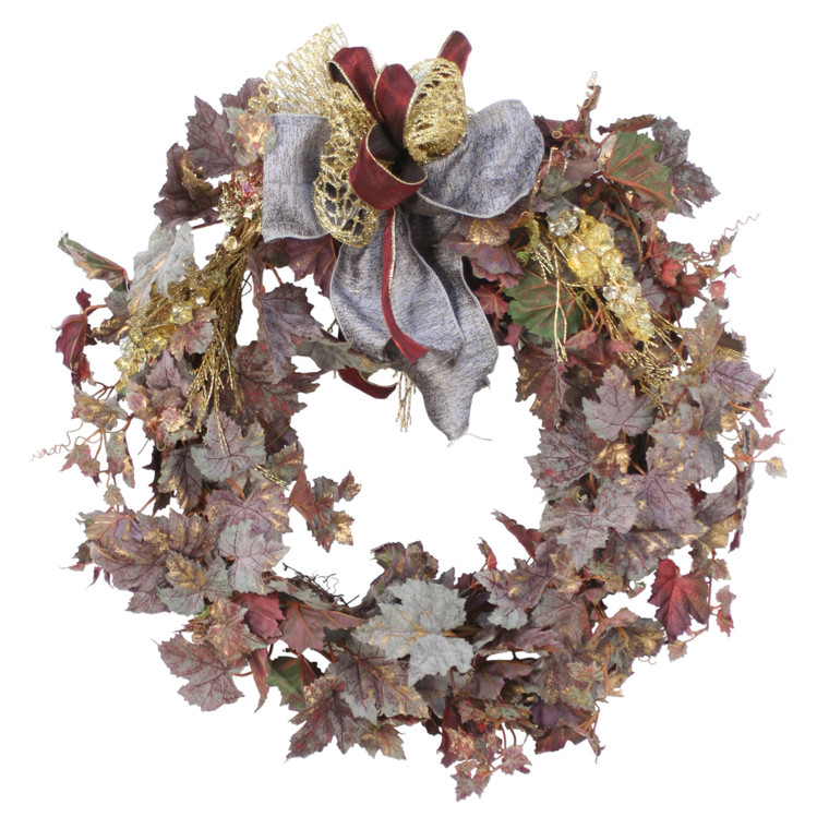 Frosted Wreath with Gold Cedar Accents and Ribbon