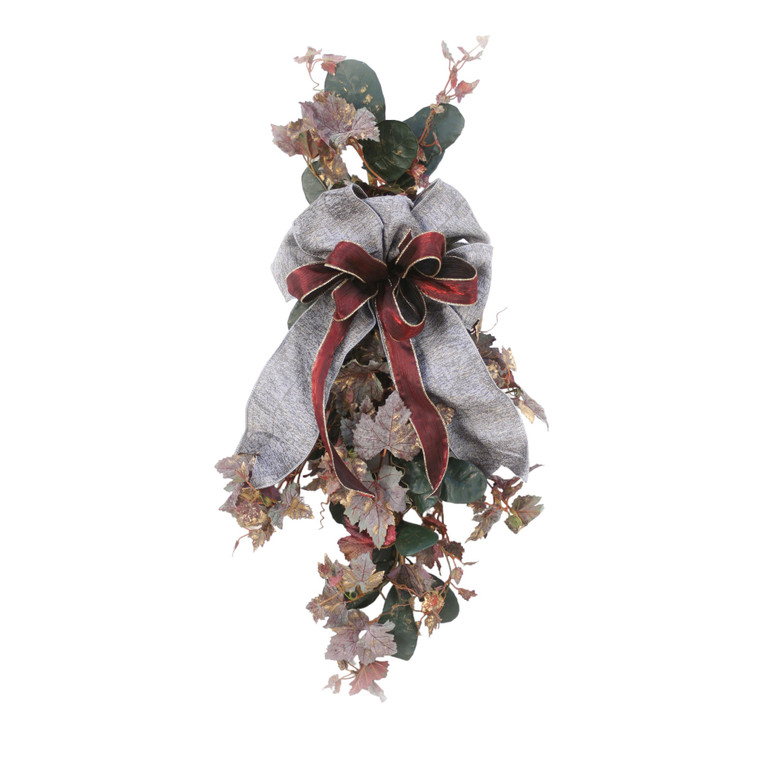 Frosted Grape Leave Swag with Laurel and Ribbon (Pack 2)