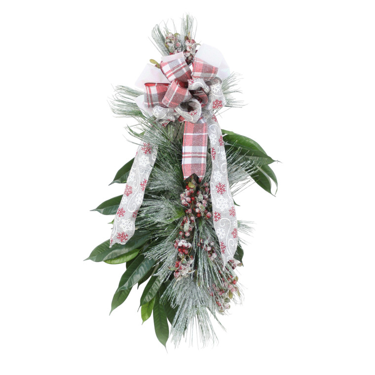 Frosted Snow Pine with Berries and Ribbon (Pack 2)