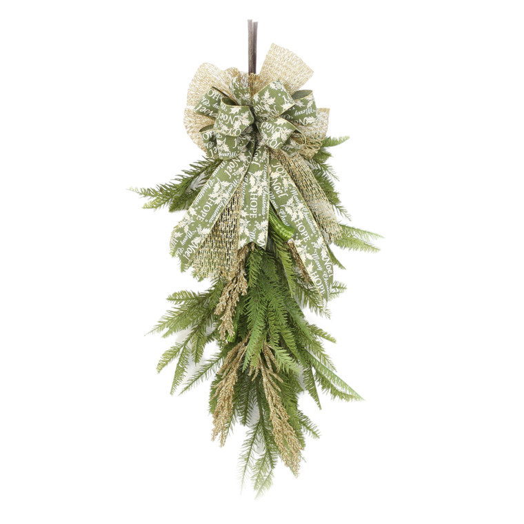 Pine Fir Swag with Gold Berry and Green and Gold Ribbon