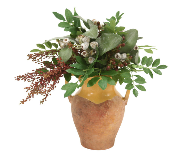 Eucalyptus Pods, Berries and Greenery in Water Jar Vase