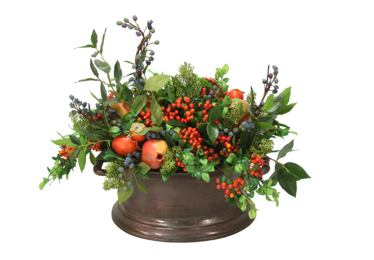 Mixed Berries, Fruit and Greenery in Vintage Copper Newport Oval Planter