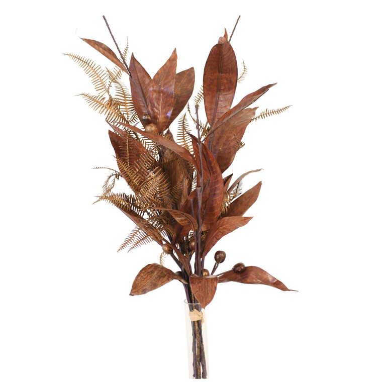 Preserved Brown Leaves with Gold Accents and Bronze Fern Bouquet (Set of 2)