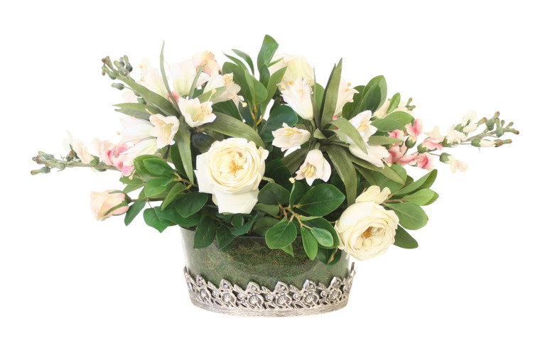 Waterlook® Rose Garden with Snap Dragons Mixed with Imperials in Oval Vase
