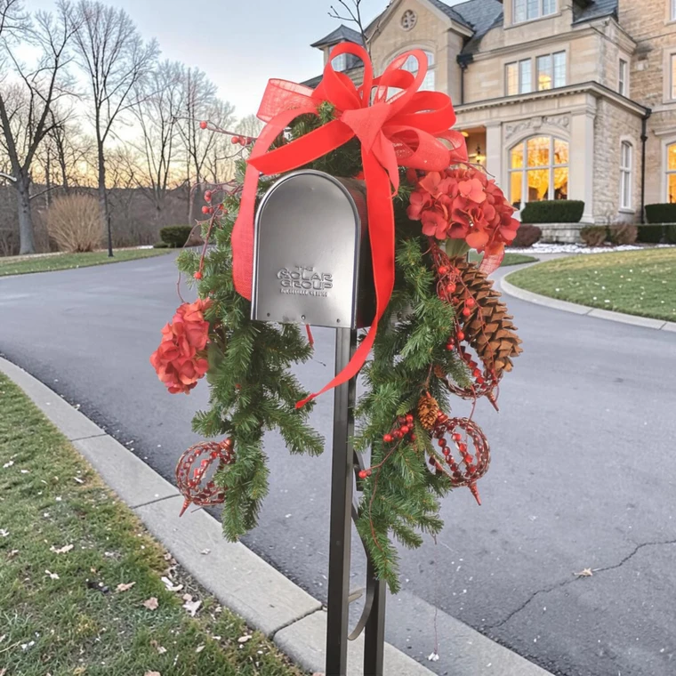 Red Hydrangea and Berries Mailbox Swag