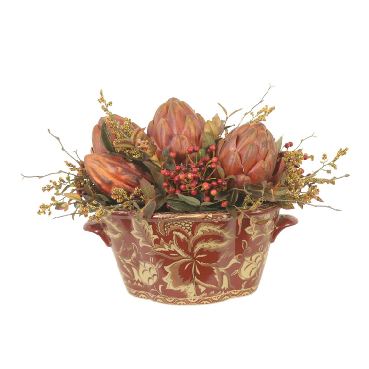 Artichokes, Coco Fruit and Berries in Porcelain Bowl