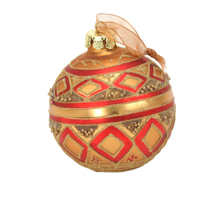 100MM Hand Painted Glass Ball Ornament Red/Gold (Pk 6)-Set of 6