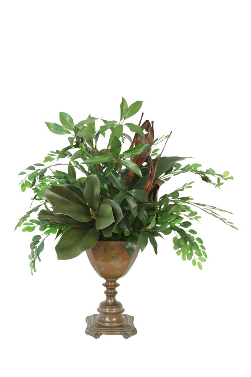 Mixed Greenery in Brass Urn
