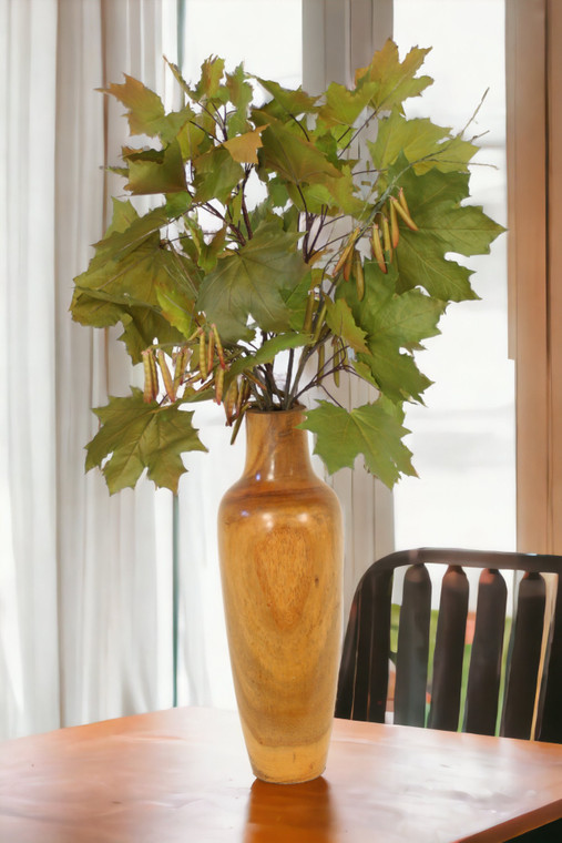 Fall Maple Leaves and Pods in Bouquet with Vase