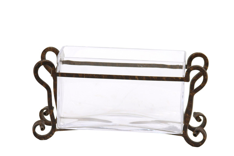 Clear Glass Pillow Vase In Wrought Iron Stand