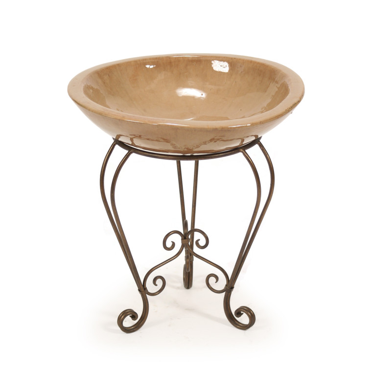 Queen Anne Plant Stand Glazed Bronze with Mocha Stone Bowl