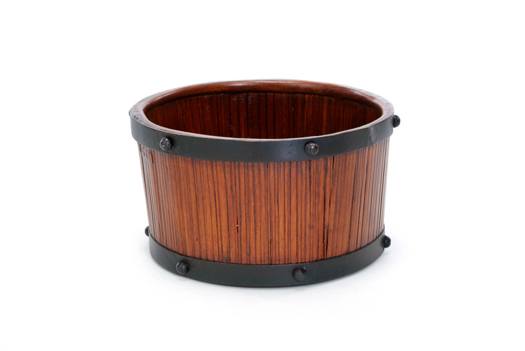Small Wood Bucket with Metal Rim