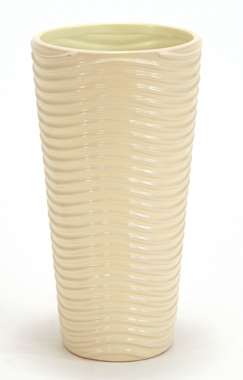 Large Round Vase with Wave Line and Beige Glaze