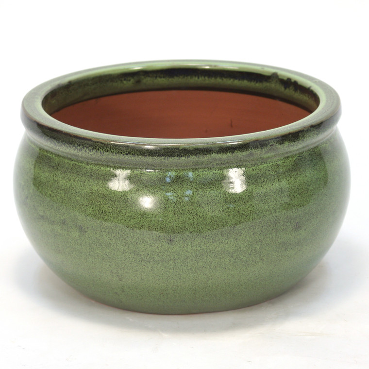 Large Round Falling Green Glazed Planter