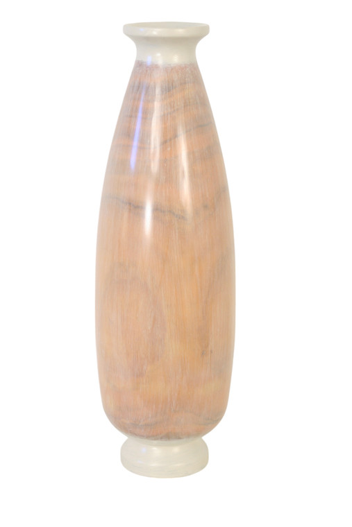 23"T WOOD VASE - White and Natural Finish