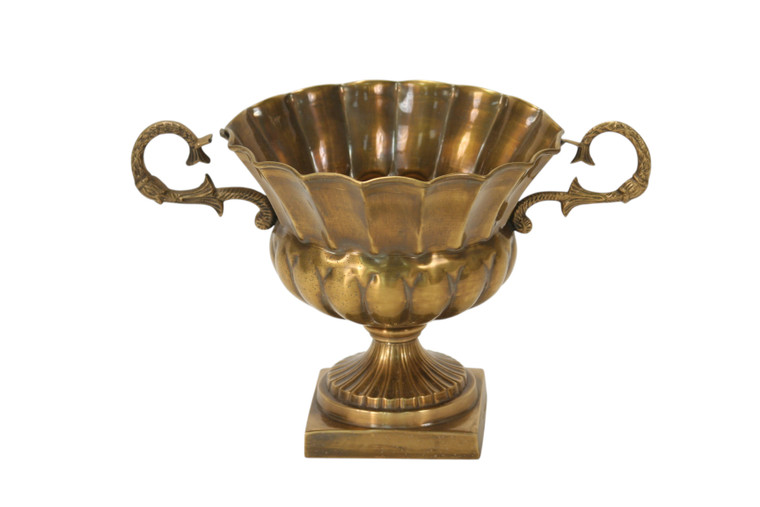 Fluted Compote Urn with Handles in Antique Brass