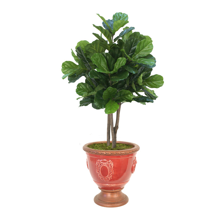 4.5' Fiddle Leaf Tree in Brick Red Ceramic Planter