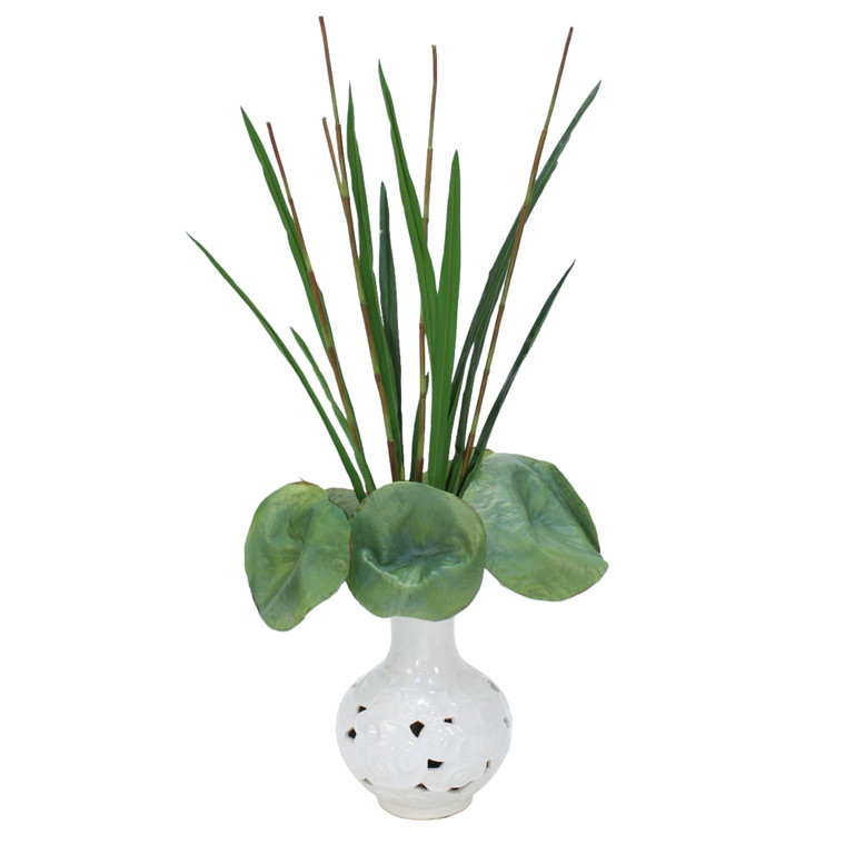 Waterlily Garden in White Clouded Vase