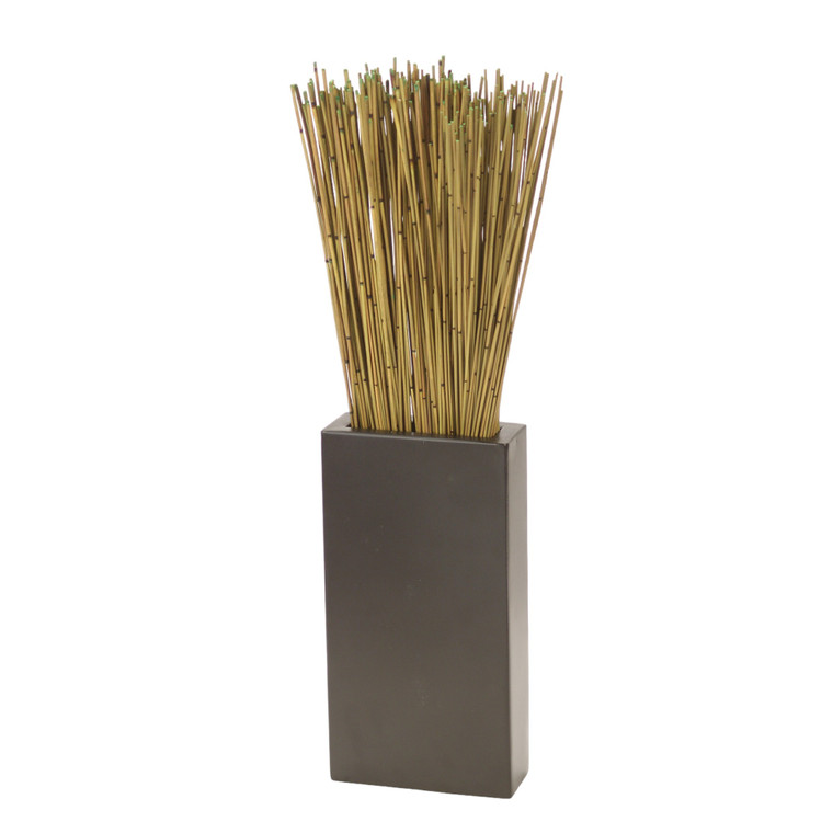 Basil Reeds in Tall Black Vase