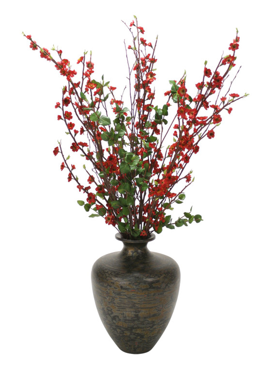Dark Red Hydrangeas, Foliage In Oval Glass Vase
