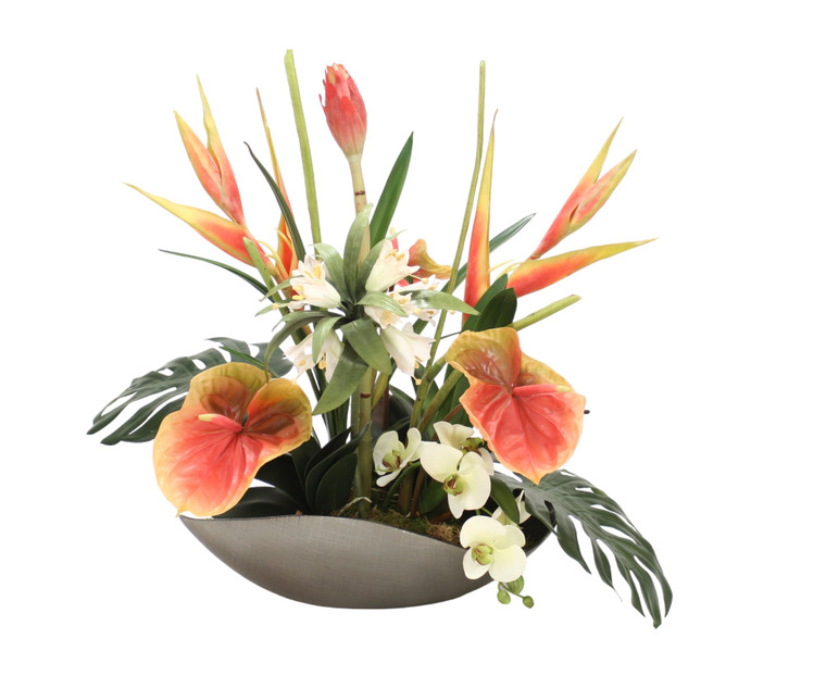 Heliconia, Orchids and Anthurium in Black Nickel Curved Tray