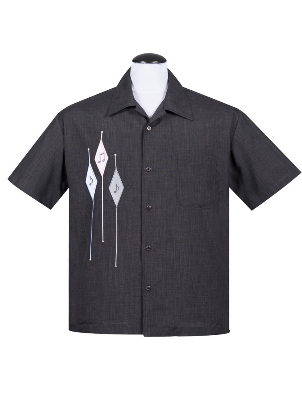 Steady Charcoal Music Notes Bowling Shirt Suicide Glam Australia