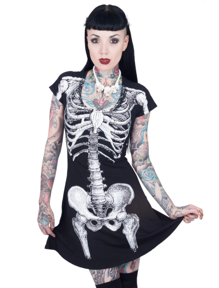 kreepsville women's skeleton flare dress product info and reviews Kreepsville 666 skeleton tunic dress