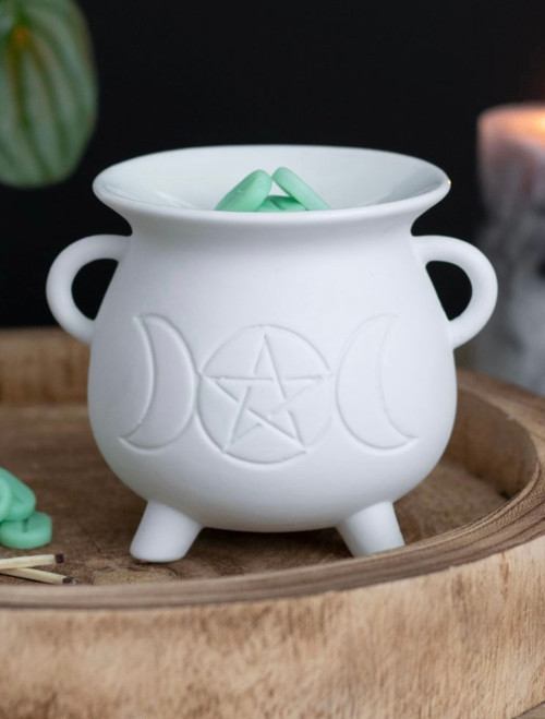 White Triple Moon Cauldron Oil Burner White Triple Moon Cauldron Oil Burner