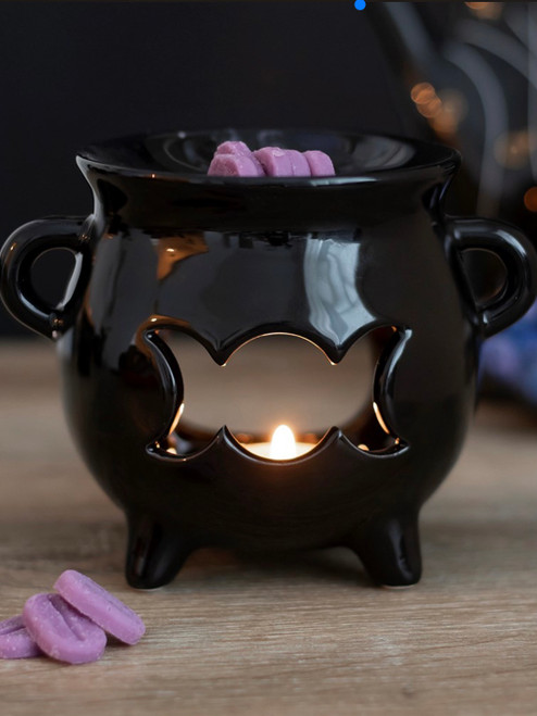 Black Triple Moon Cutout Cauldron Oil Burner Black Triple Moon Cutout Cauldron Oil Burner