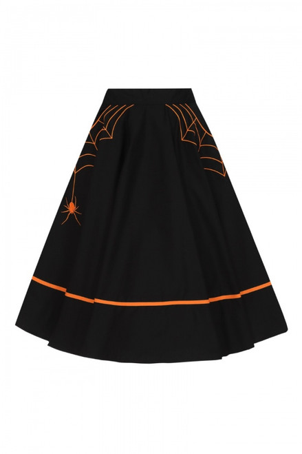 Hell Bunny Miss Muffet Mini Skirt: Black / Pumpkin Orange - XS to
