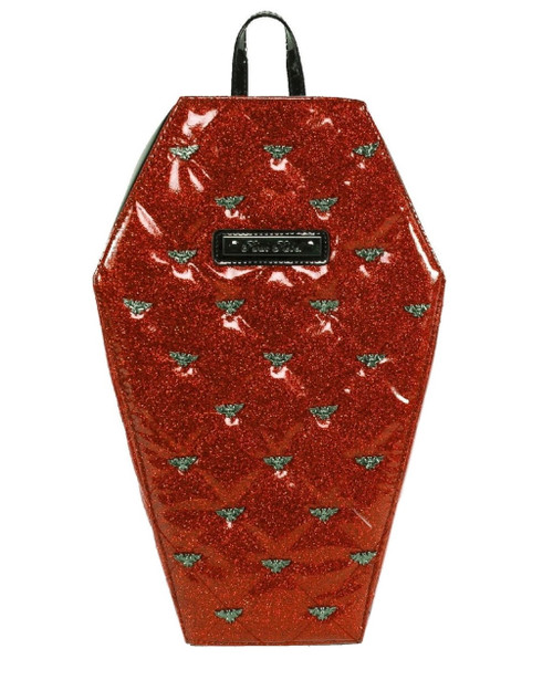 Rock Rebel Mina Quilted Bat Coffin Backpack: Red Rock Rebel Mina Quilted Bat Coffin Backpack: Red