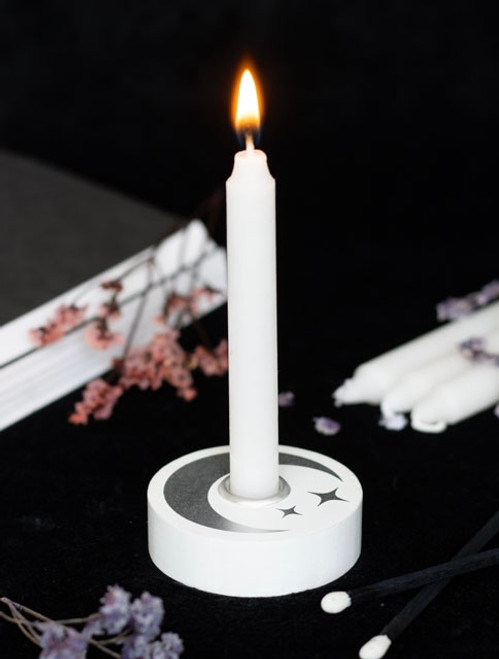 White Mystical Moon Spell Candle Holder
